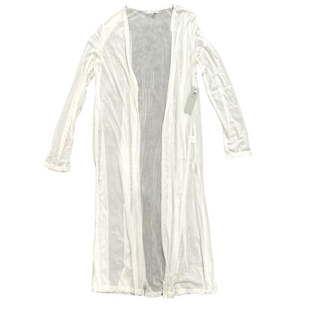 Iris Long Line Mesh Cardigan in White, Size L​​​​